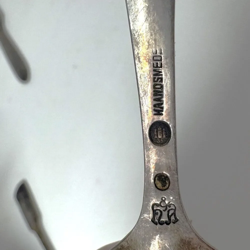 Hansen & Andersen Silver Serving Spoon Danish HAANDSMEDE 3 Towers Hallmark 4”